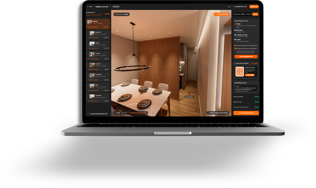 Plataforma Orbez no computador - Editor e visualizador de tour virtual 360°